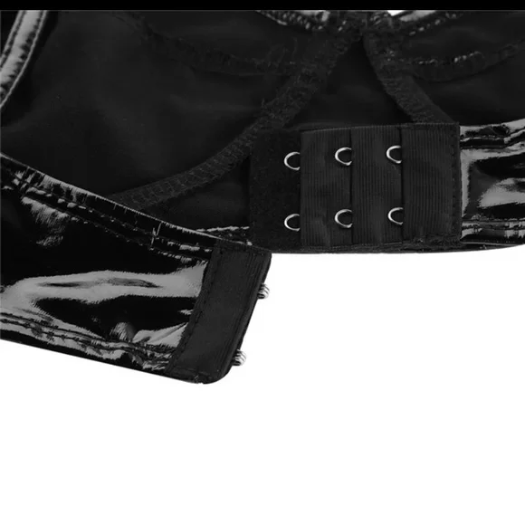 🔥HP❣️LAST 1❣️NWT Black Wetlook Faux Leather Wirefree Bra 34B-36D (see sz info) - Picture 5 of 9